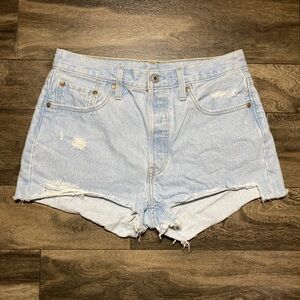 Levi's Premium 501xx Cut Off Shorts Women's 29 Blue High Rise Button Fly Denim
